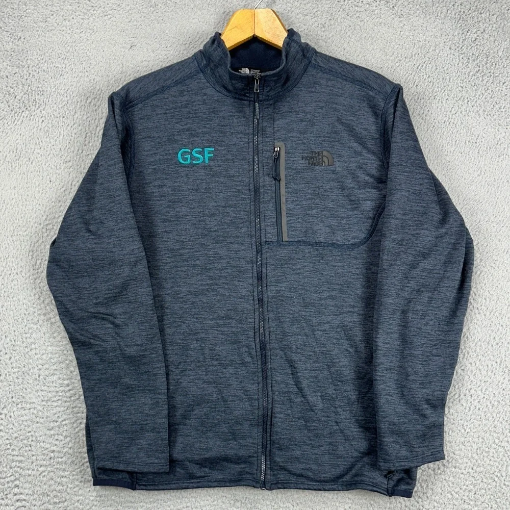The North Face Fleece Full Zip Jacket Adult Large Navy Blue Stretch Pockets Mens